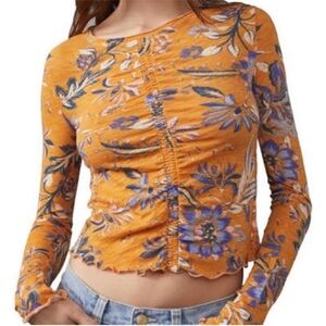 We The Free People Medium Top Dreamed of You Floral Ruched in Honey Combo NWT